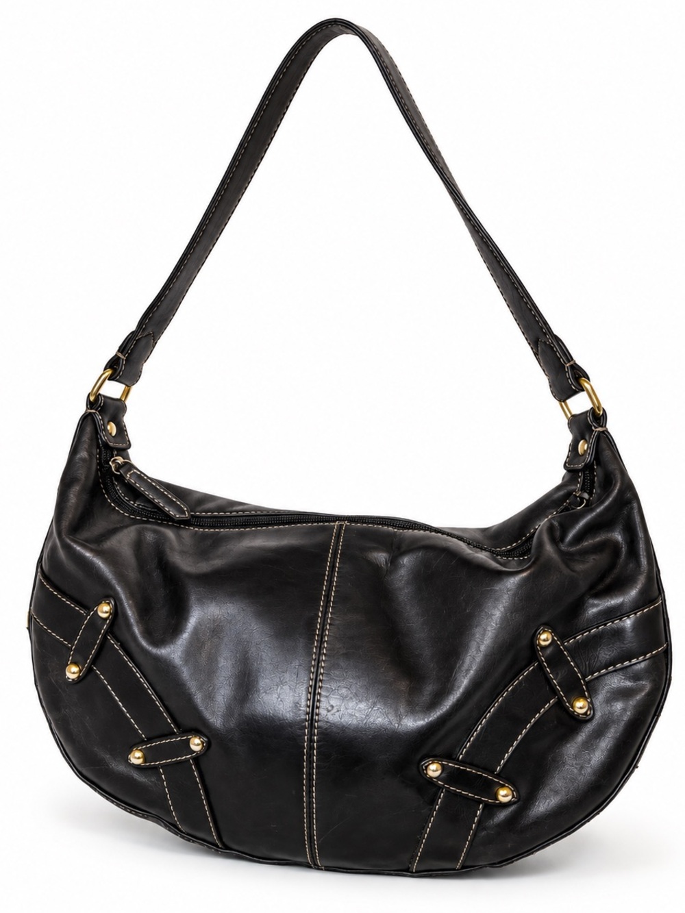 Enzo Angiolini Black Genuine Leather Y2K Hobo Shoulder Bag Studded
